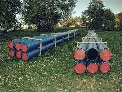 Pipes Of Pvc Large Diameter Prepared For Laying Stock Image Image Of