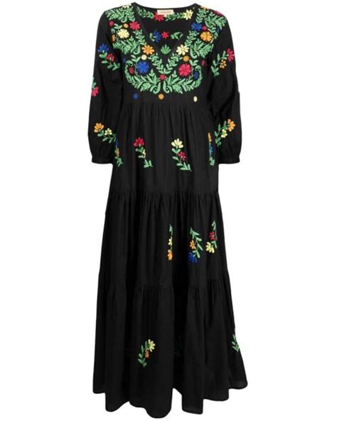 Muzungu Sisters Floral Embroidered Flared Dress In Black Lyst