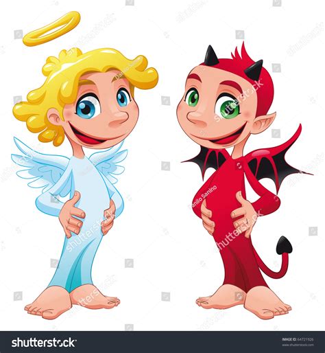 Baby Angel And Devil Funny Cartoon And Vector Isolated Characters