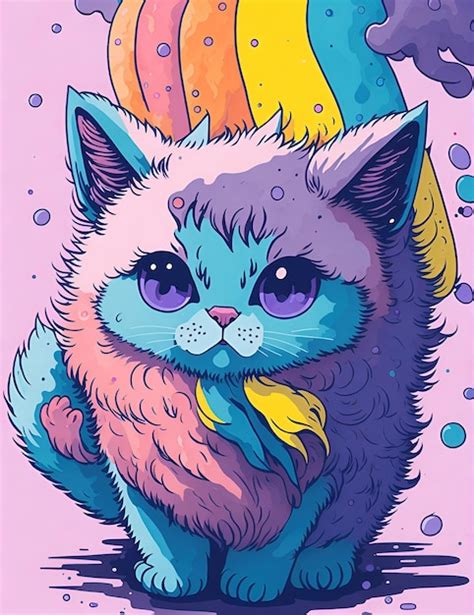 Premium Ai Image A Fluffy Kitten Surrounded By Colorful Rainbow