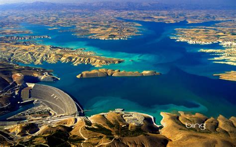 Aerial View Of The Ataturk Dam On The Euphrates River Turkey Bing