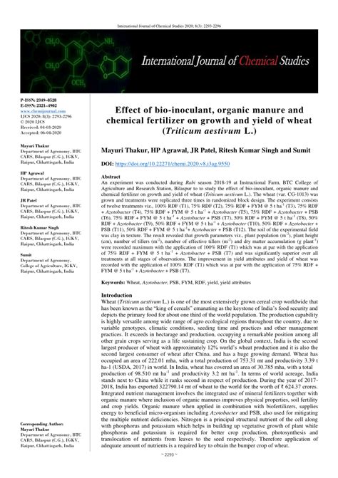 Pdf Effect Of Bio Inoculant Organic Manure And Chemical Fertilizer