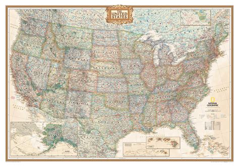 This Antique-style USA Wall Map by National Geographic Maps combines ...