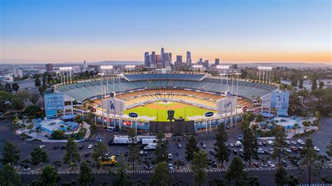 Los Angeles City Skyline With Dodger Stadium Stock Photo Download