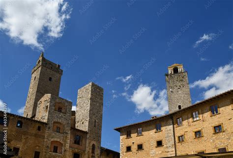 low angle view of the historic centre of san gimignano unesco world heritage site with the