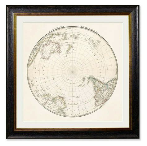 Premium Quality Antique Frames C1838 World Map Hemispheres Framed