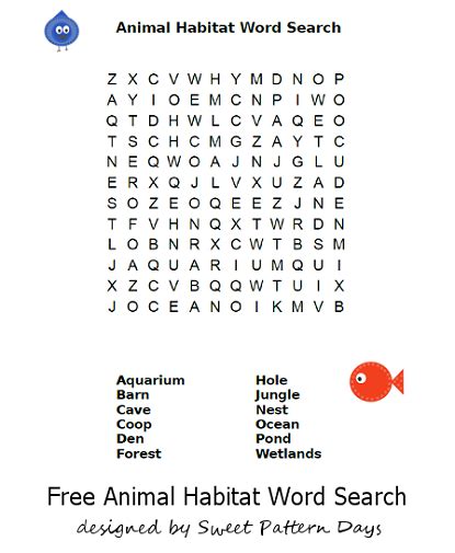 Animal Habitat Word Search Activity Printables Pinterest Animal