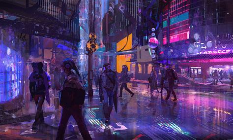 Hd Wallpaper Artwork Cyberpunk Rain Night Urban Neon Wallpaper