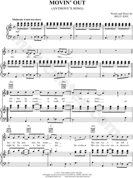 Billy Joel Movin Out Sheet Music In C Major Transposable