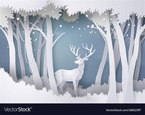 Deer In Forest With Snow Royalty Free Vector Image
