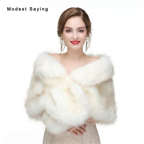 Real Ivory Brown Faux Fur Wedding Capes 2019 Imitation Rex Rabbit Fur