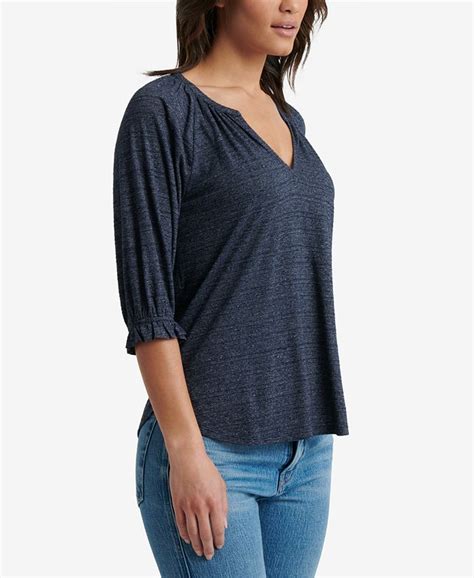 Lucky Brand Textured 34 Sleeve Peasant Top Macys