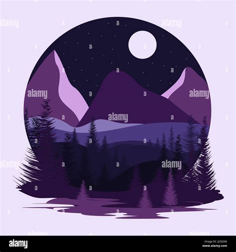 Cartoon Night Landscape With Mountains And Forest Stock Vector Image