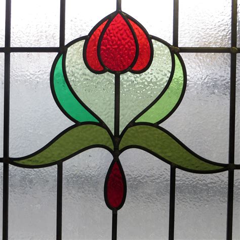 Arched Art Nouveau Stained Glass Panel From Period Home Style