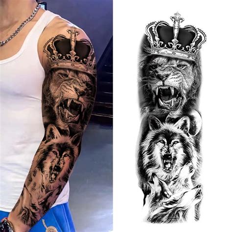 Animal Sleeve Tattoo Lion Wolf Temporary Sleeve Tattoos Neartattoos