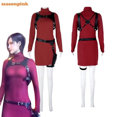 Resident Evil 4 Ada Wong Red Dress Cosplay Costume Halloween Clothing