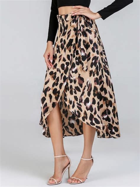 Waist Knot Leopard Print Skirt Sheinsheinside Leopard Print Skirt