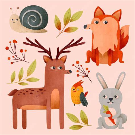 Free Vector Watercolor Forest Animals Element Set
