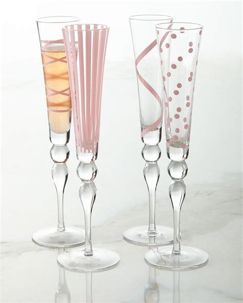 Pink Champagne Flutes 4 Piece Assorted Set