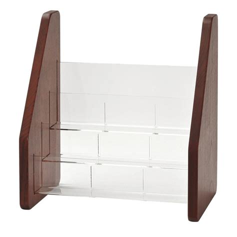 buddy products wood back acrylic pocket brochure rack in mahogany 0658 16 the home depot