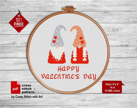 valentines gnome cross stitch pattern love cross stitch pdf etsy