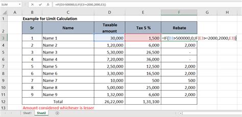 If Formula In Excel Example For Value Base Calculation Tax Rebate