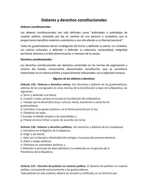 Deberes Y Derechos Constitucionales Deberes Y Derechos Constitucionales Deberes