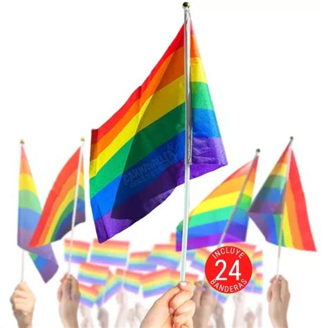 24 pzas bandera asta lgbt gay arcoiris orgullo pride 44x29cm mercadolibre