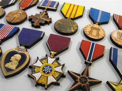 Wooden Usa Military Medals Collection Of 12 Different Wood