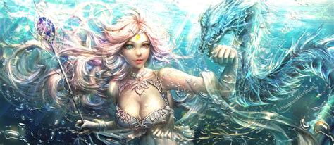 Water Elementalist Fantasy Girl Art Female Dragon