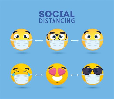 Premium Vector Social Distancing Emoji Wearing Medical Mask Yellow