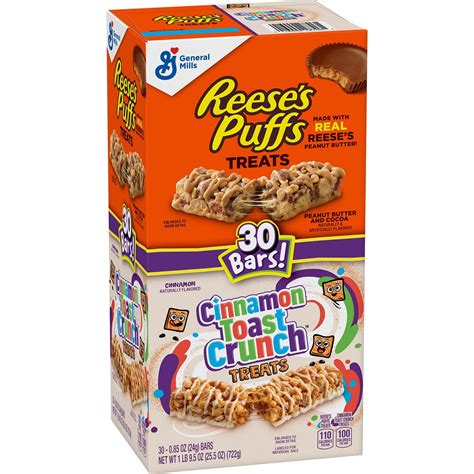 reese s puffs and cinnamon toast crunch cereal bar treats 30 ct