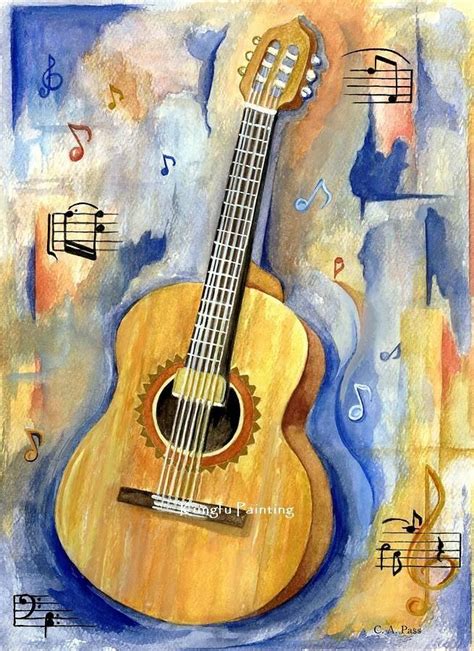 Beautiful Acoustic Watercolour Guitar Art Painting Music Art