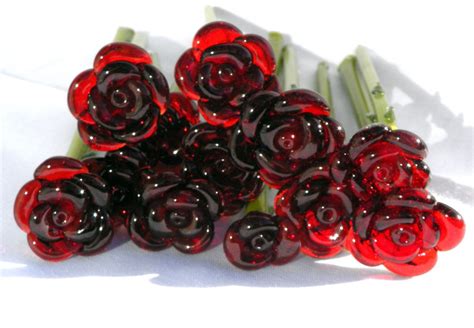 Hand Crafted Set Of 12 Long Stemmed Glass Roses Untamed Roses By