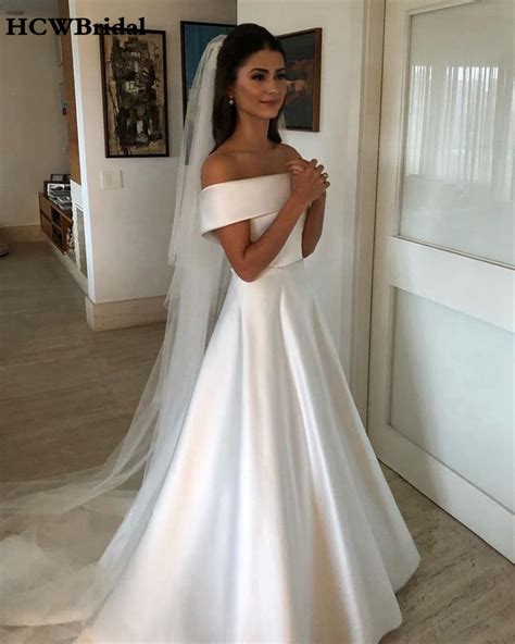 Buy 2019 New White Satin Simple Wedding Dress Off The