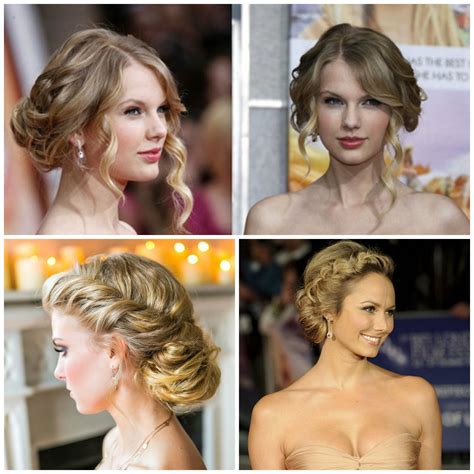 Neck length, brown hair, having smooth texture and worn with side parting. Picture Hairstyles For Off The Shoulder Dresses :: Simple ...