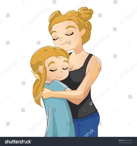 Mother Hugging Her Daughter Illustration Mothers Stock Vector 623393129