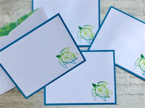 Sea Turtle Note Cards Sea Turtle Stationery Nautical Note Etsy