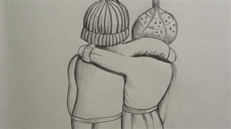 Best Friends Pencil Sketch Tutorial How To Draw Two Friends Hugging Each Other Youtube
