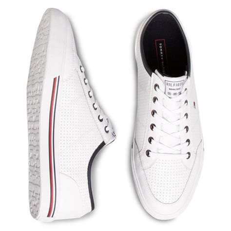 Tommy Hilfiger Mens Core White Leather Sneakers Free Delivery