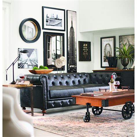 How we decorated our rented home for just six months! Home Decorators Collection Gordon Black Leather Sofa ...