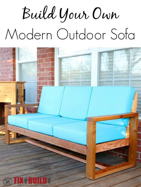 This wood framed diy sofa made from 2x10s is simple and durable, with a modern style. How to Build a DIY Modern Outdoor Sofa | FixThisBuildThat