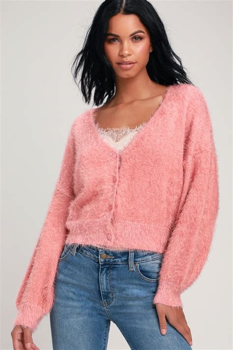 Cute Pink Sweater Cardigan Sweater Fuzzy Sweater Sweater Lulus