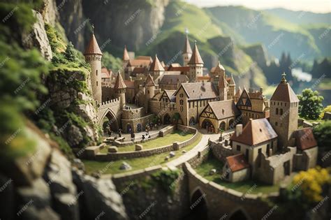 Premium Ai Image Tilt Shift Medieval Fantasy Landscape