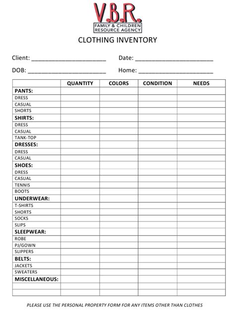 Clothing Inventory Spreadsheet Template Download Printable Pdf