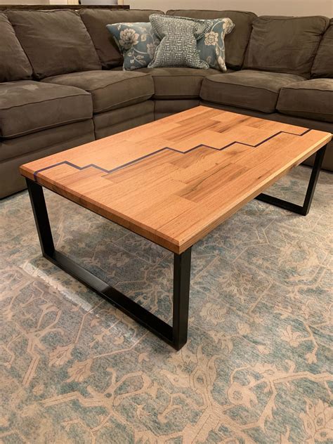 Two 3/4 x 3.5 x 40 in red oak long aprons (long rails), two 3/4 x 3.5 x 20.5 in red oak short aprons (side rails), 16 7/8 x 3.5 x 12 in red oak boards for legs. Red Oak/Epoxy Butcher Block Style Coffee Table - Johnson ...