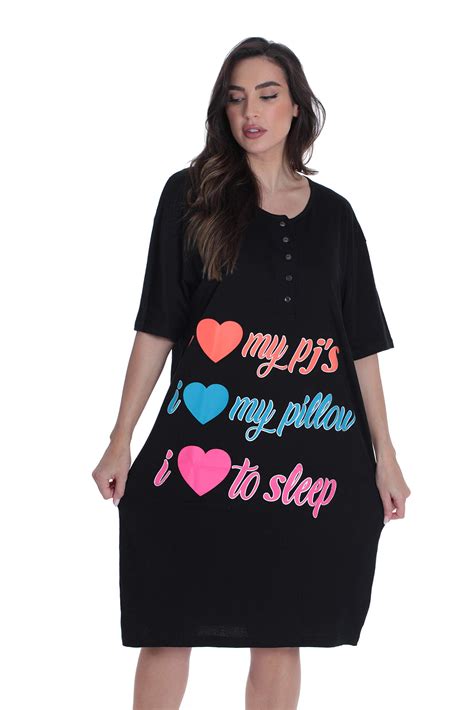 Just Love Short Sleeve Nightgown Sleep Dress For Women Black I Heart