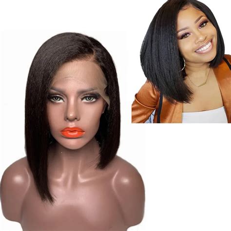 Yaki Bob Wigs 150denisty Human Hair Lace Front Wigs With Side Part For
