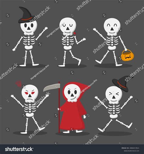 Skeleton Cartoon Characters Various Posing Emotional Stock Vector Royalty Free 2060217611