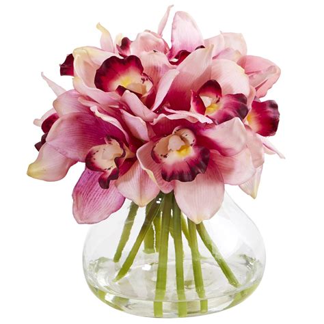 Buy Cheap Nearly Natural Cymbidium Orchid Silk Artificial Flower Arrangement In Glass Vase In
